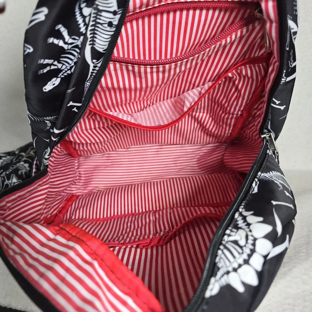 Black Backpack White T-Rex Dinosaur Skeleton Pattern And Matching Lunchbox